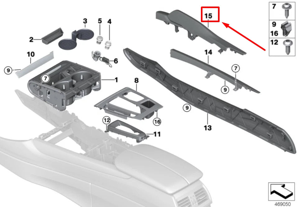NEW BMW X6 F16 CENTER CONSOLE RIGHT KNEE PAD 51169299126 9299126 ORIGINAL