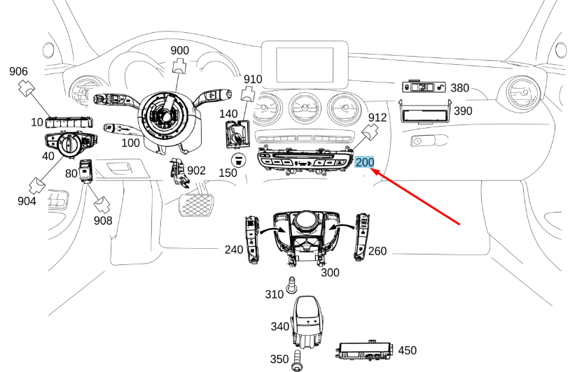 new mercedes-benz c w205 upper control panel switch block a2059055201 original