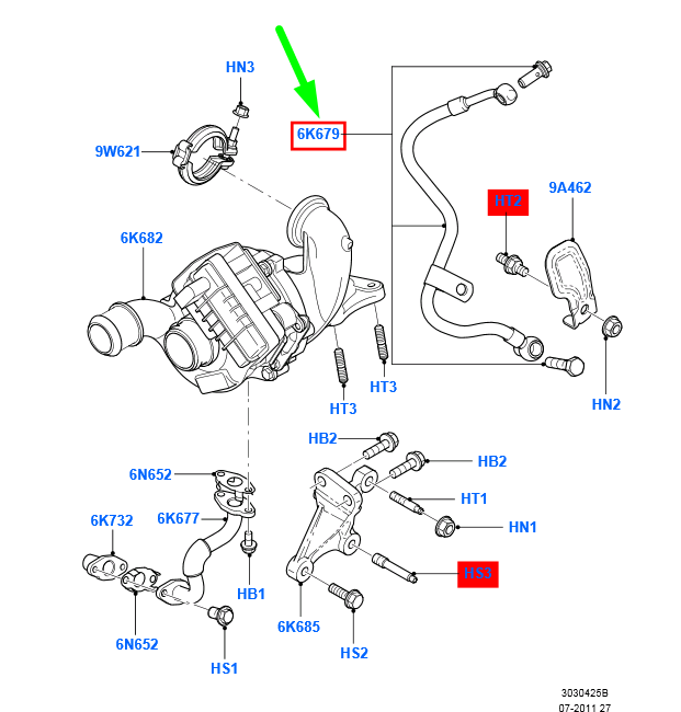 new ford focus mk2 turbocharger oil feed line 1447084 4m5q-6k679-ae original