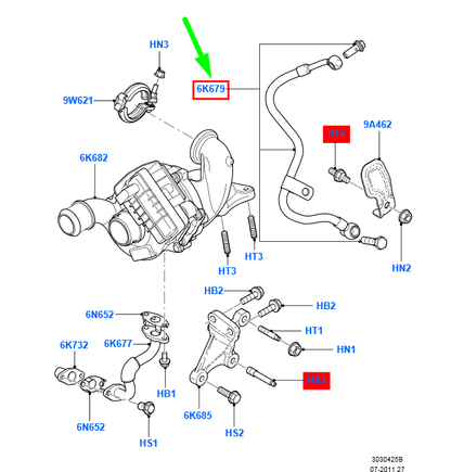 new ford focus mk2 turbocharger oil feed line 1447084 4m5q-6k679-ae original