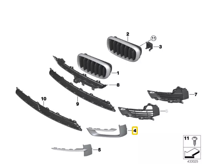 NEW BMW X5 F15 FRONT BUMPER PURE EXCELLENCE GREY RIGHT TRIM 7308044
