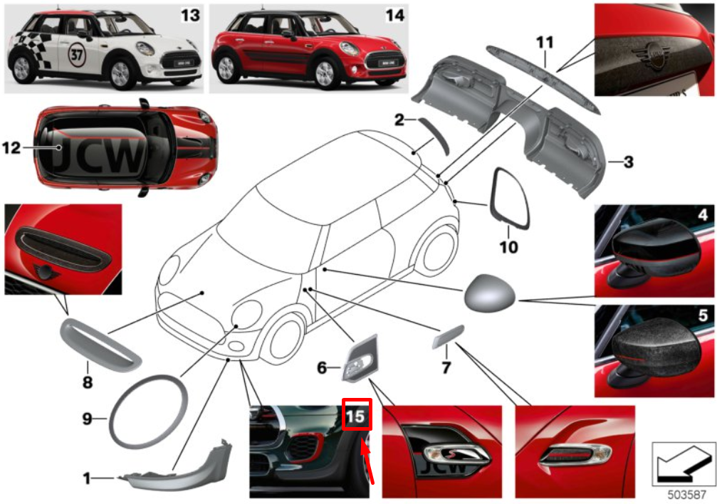 new mini cabrio f57 jcw bumper sticker kit 2468932 51142468932 original