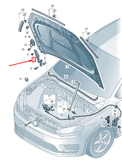 new vw golf sportsvan am front right hood hinge 510823302b original