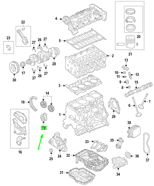 new volkswagen arteon 3h7 timing belt tensioner pulley 05e109479b original