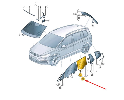 NEW VOLKWAGEN TOURAN 5T REAR LEFT DOOR GLASS 5TA845025 ORIGINAL