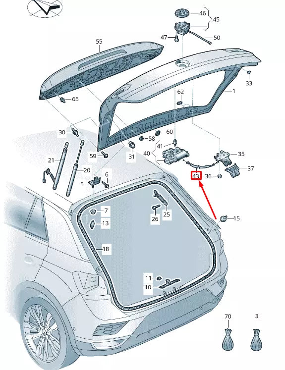 NEW VOLKSWAGEN T-ROC A11 REAR LID MOTOR BOWDEN CABLE 2GA827535