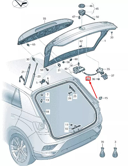 NEW VOLKSWAGEN T-ROC A11 REAR LID MOTOR BOWDEN CABLE 2GA827535