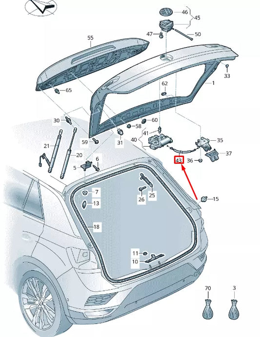 NEW VOLKSWAGEN T-ROC A11 REAR LID MOTOR BOWDEN CABLE 2GA827535