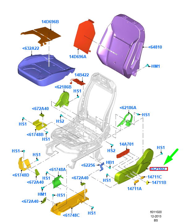 new ford kuga mk2 c520 front left seat outer cushion valance lhd 2250218
