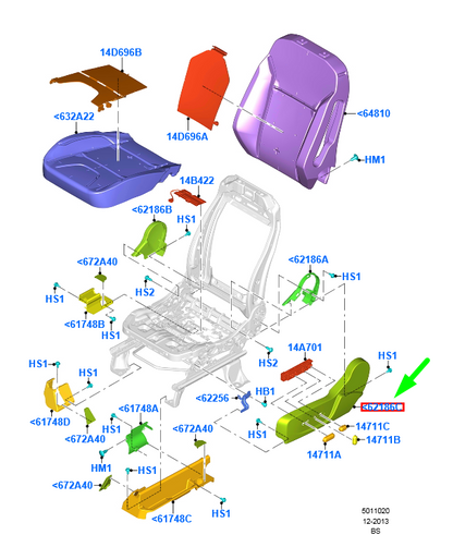new ford kuga mk2 c520 front left seat outer cushion valance lhd 2250218