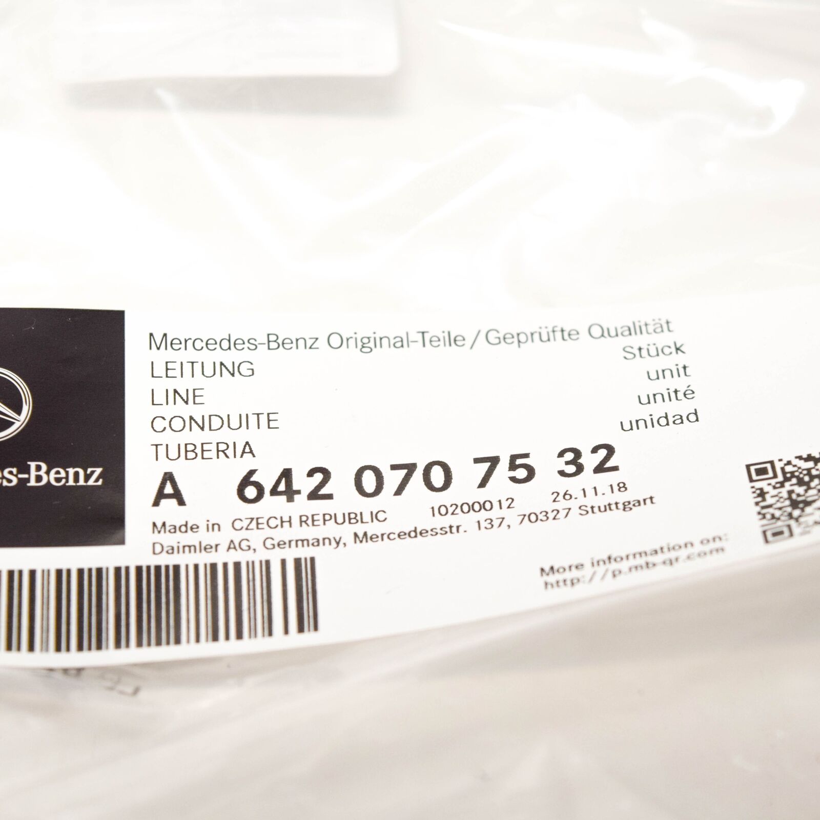 NEW MERCEDES-BENZ SPRINTER 906 FUEL INJECTOR RETURN HOSE A6420707532 ORIGINAL