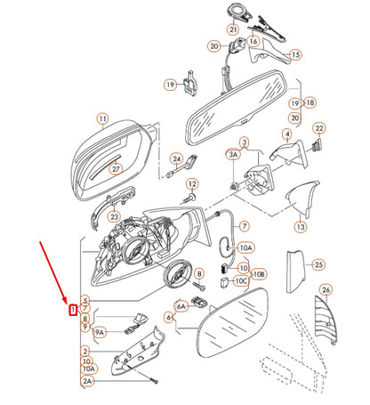 NEW AUDI A4 B8 FRONT LEFT DOOR MIRROR ASSEMBLY LHD 8K1857409G01C ORIGINAL