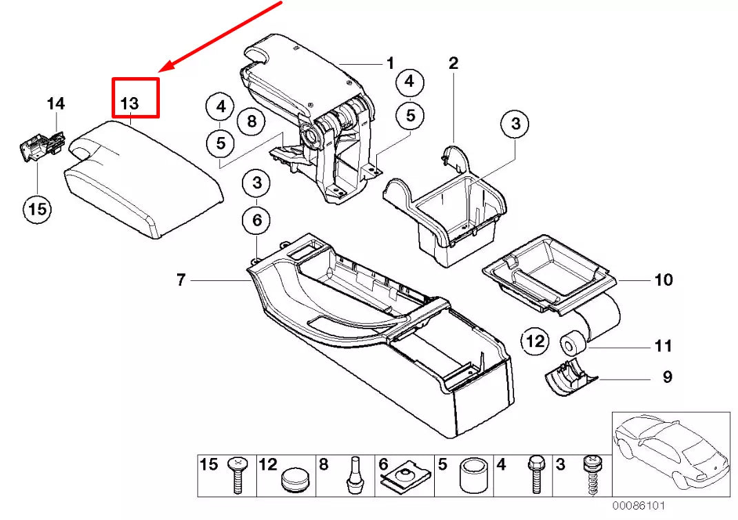 NEW BMW 3 E46 UPPER LEATHER ARMREST 51168238230 8238230 ORIGINAL