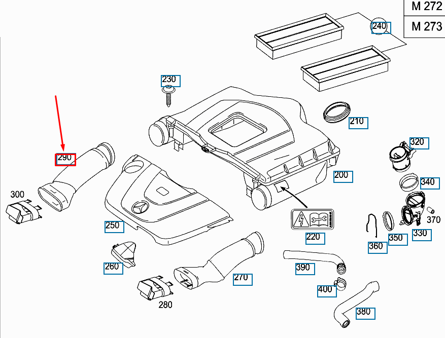 NEW MERCEDES-BENZ CLK C209 RIGHT AIR INTAKE PIPE A2730902182 ORIGINAL