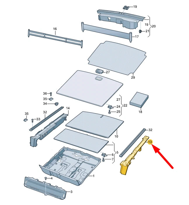 NEW VW TOUAREG CR MK3 LUGGAGE FLOOR LEFT MOUNTING BLOCK 760858831P4PK ORIGINAL