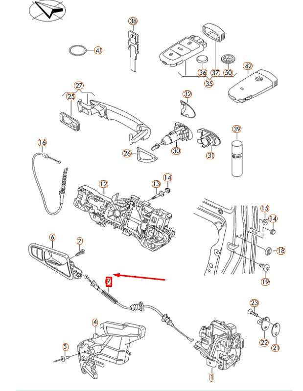NEW VOLKSWAGEN PASSAT B7 FRONT DOOR LOCK BOWDEN CABLE 3AA837085A ORIGINAL