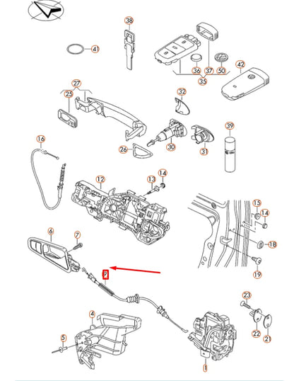 NEW VOLKSWAGEN PASSAT B7 FRONT DOOR LOCK BOWDEN CABLE 3AA837085A ORIGINAL