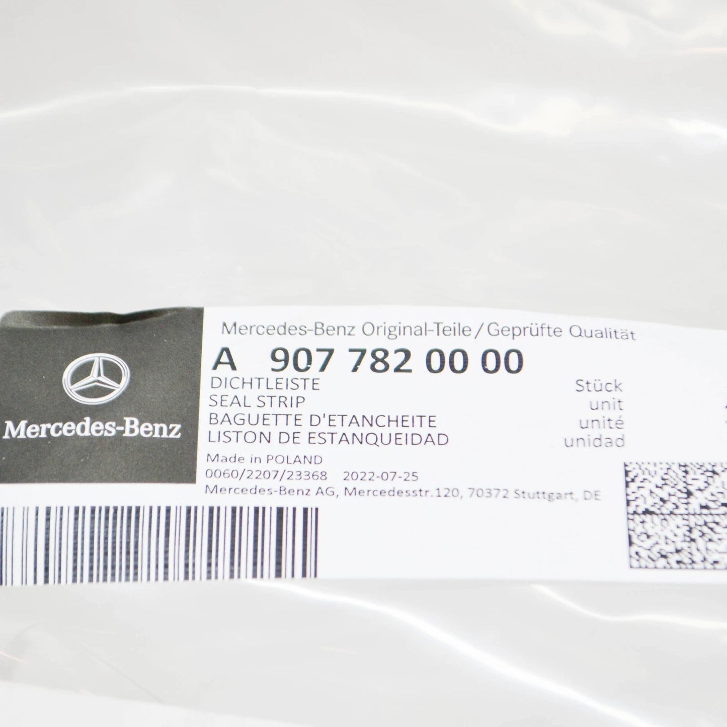 NEW MB SPRINTER W907 REAR LEFT BACK DOOR SEAL STRIP A9077820000