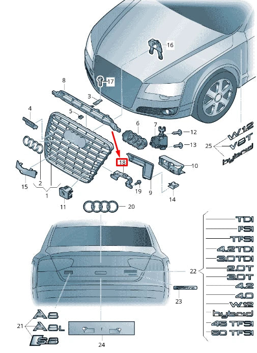 NEW AUDI A8 4H RADIATOR GRILLE CENTER CLOSING ELEMENT 4H0807242B