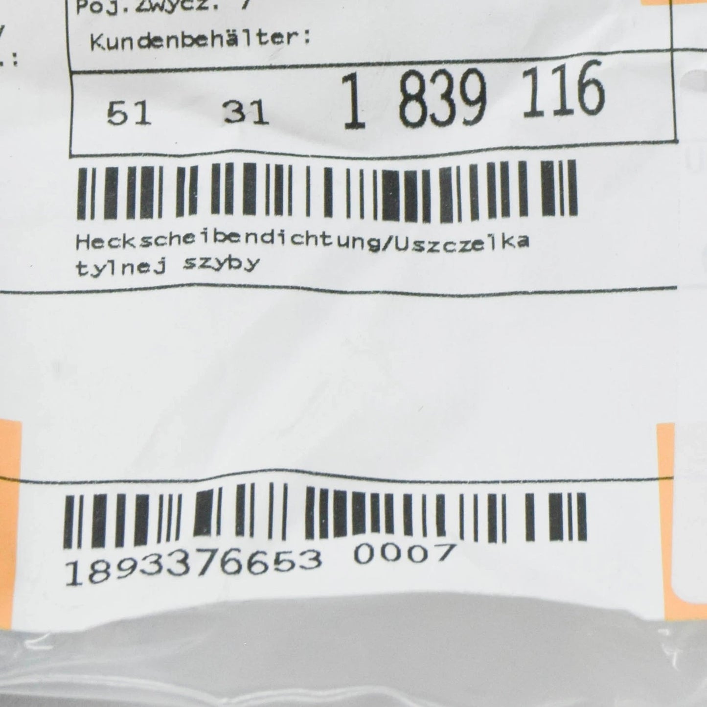 NEW BMW 6 E24 COUPE REAR BACK WINDOW WEATHERSTRIP 51311839116 1839116 ORIGINAL