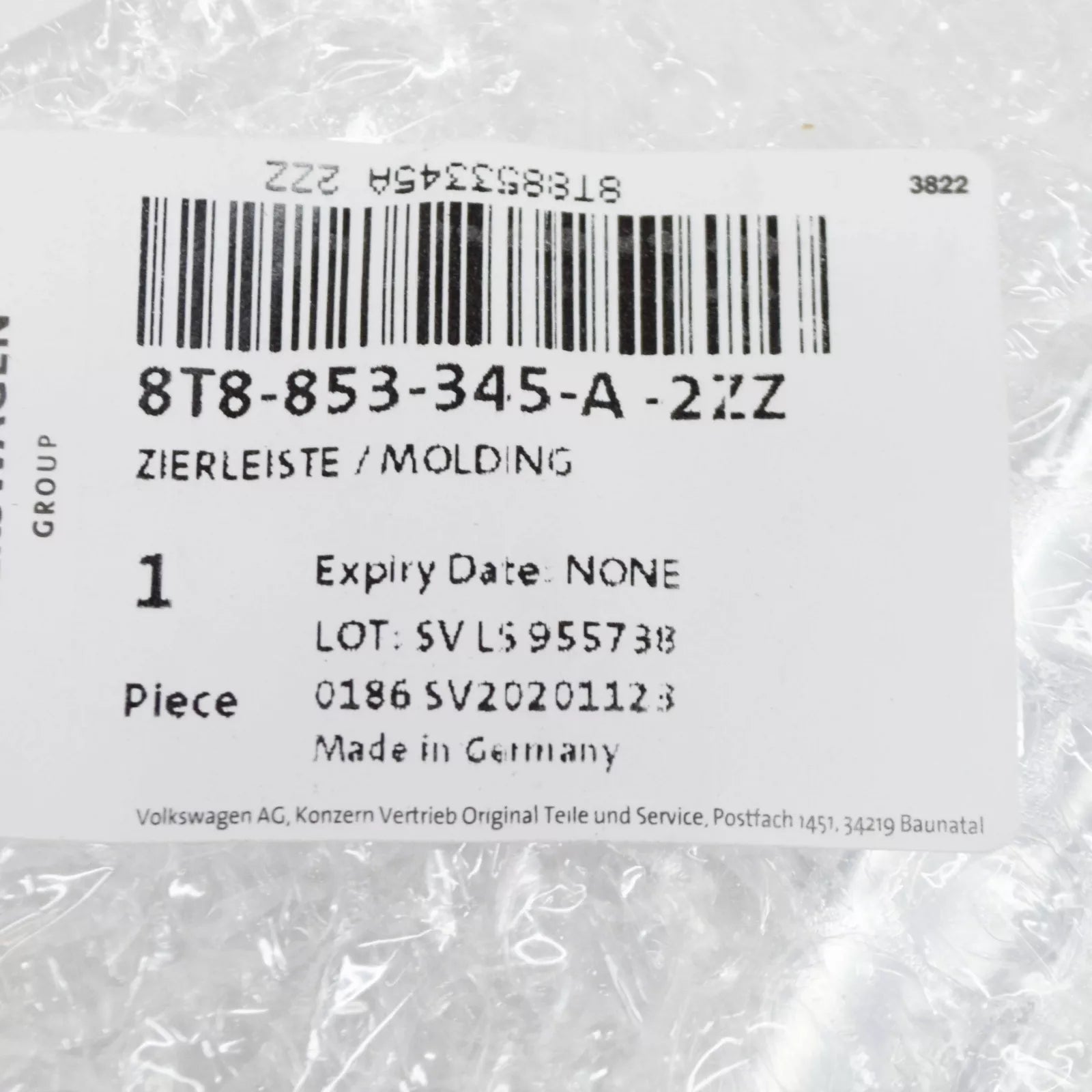 NEW AUDI A5 8T REAR LEFT QUARTER WINDOW MOLDING 8T8853345A2ZZ