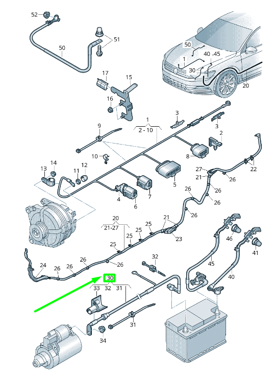new volkswagen passat b8 3g positive battery cable harness 3q0971345l original