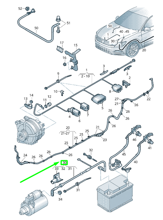 new volkswagen passat b8 3g positive battery cable harness 3q0971345l original
