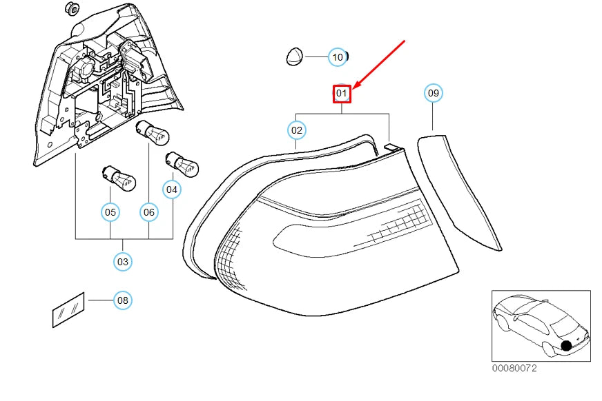 NEW BMW 3 COUPE E46 REAR LEFT SIDE PANEL TAIL LIGHT 63218364725 ORIGINAL
