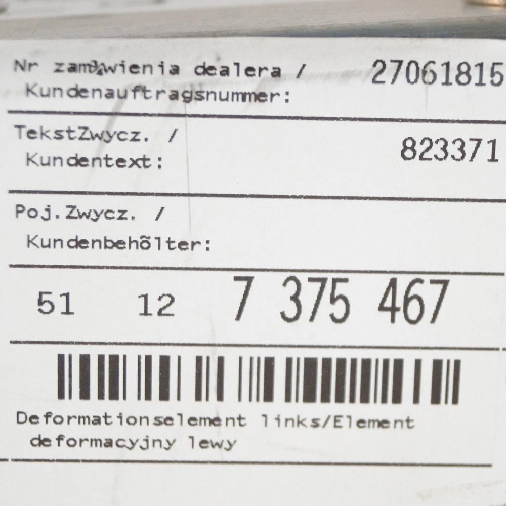 NEW BMW I3 I01 REAR DEFORMATION ELEMENT 51127375467 ORIGINAL