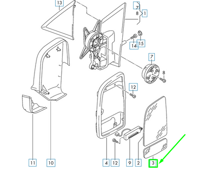 new vw crafter 2f mk1 front left door mirror lower glass 2e1857587e original