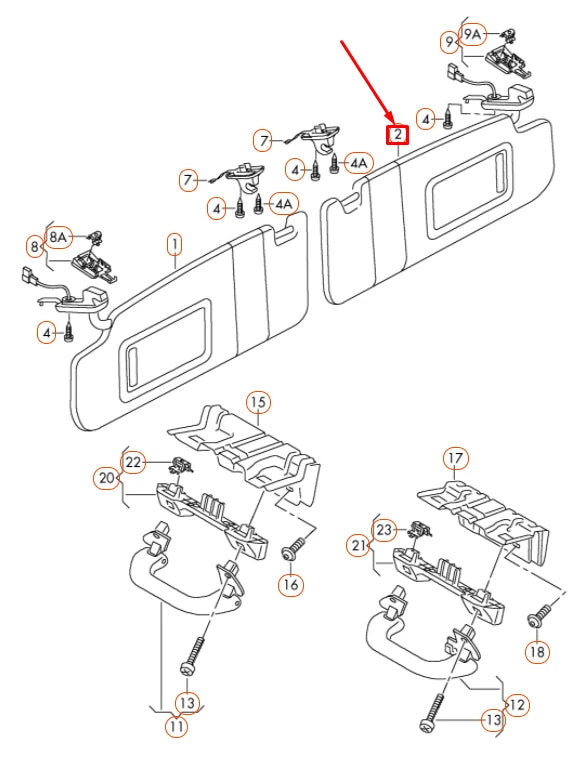 NEW VOLKSWAGEN GOLF 5K MK6 RIGHT SIDE SUN VISOR USA 1K0857552S2F4 ORIGINAL