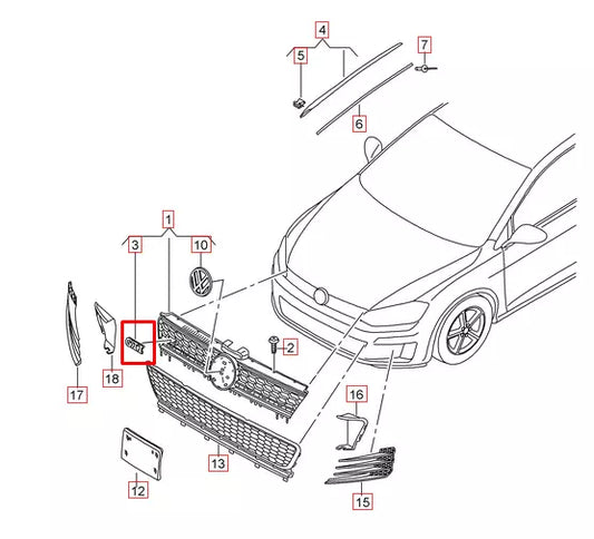 NEW VOLKSWAGEN GOLF MK7 FRONT GRILLE GTD EMBLEM BADGE 5G0853679RIDJ 2015 GENUINE