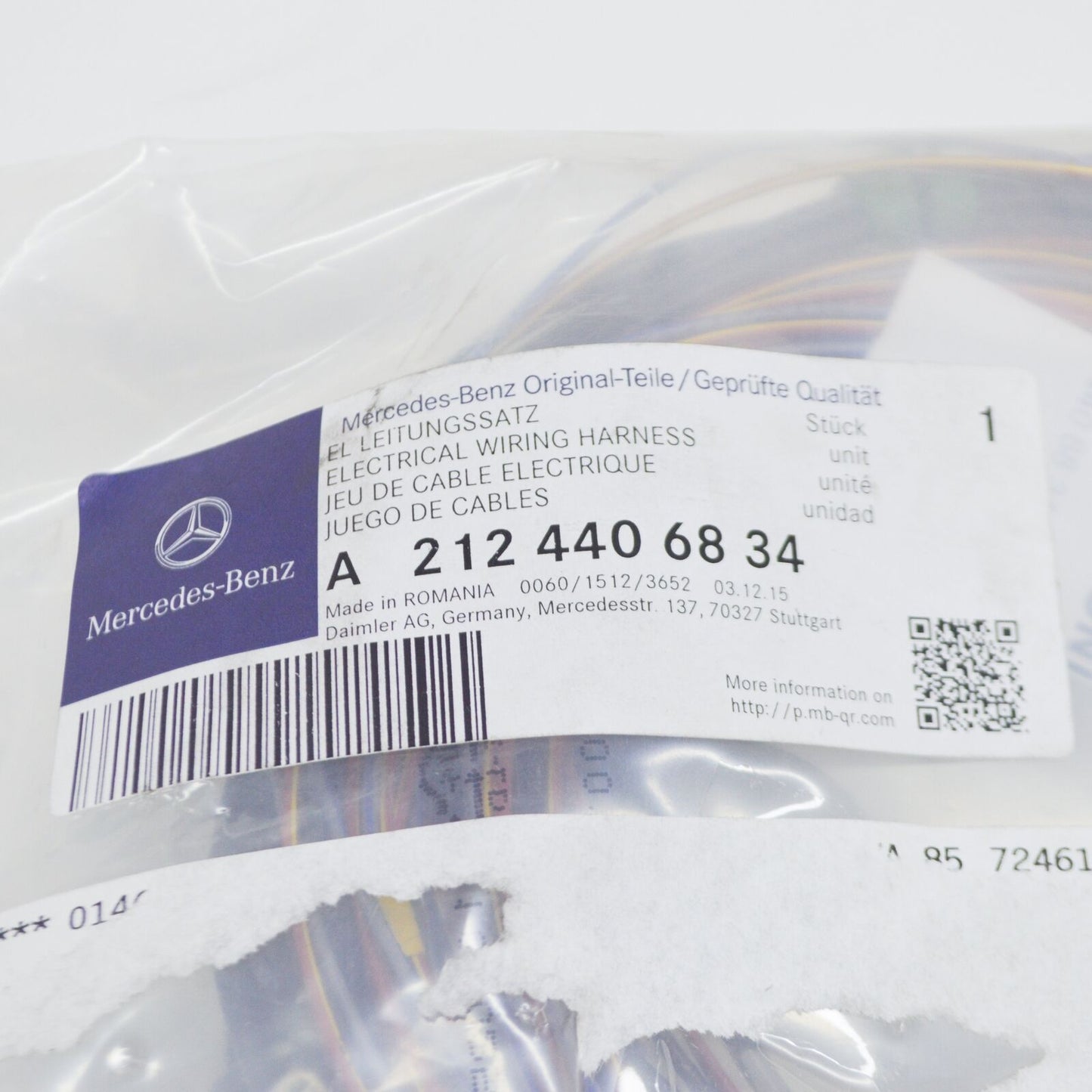 NEW MERCEDES-BENZ E W212 REAR-VIEW CAMERA WIRING HARNESS A2124406834 ORIGINAL