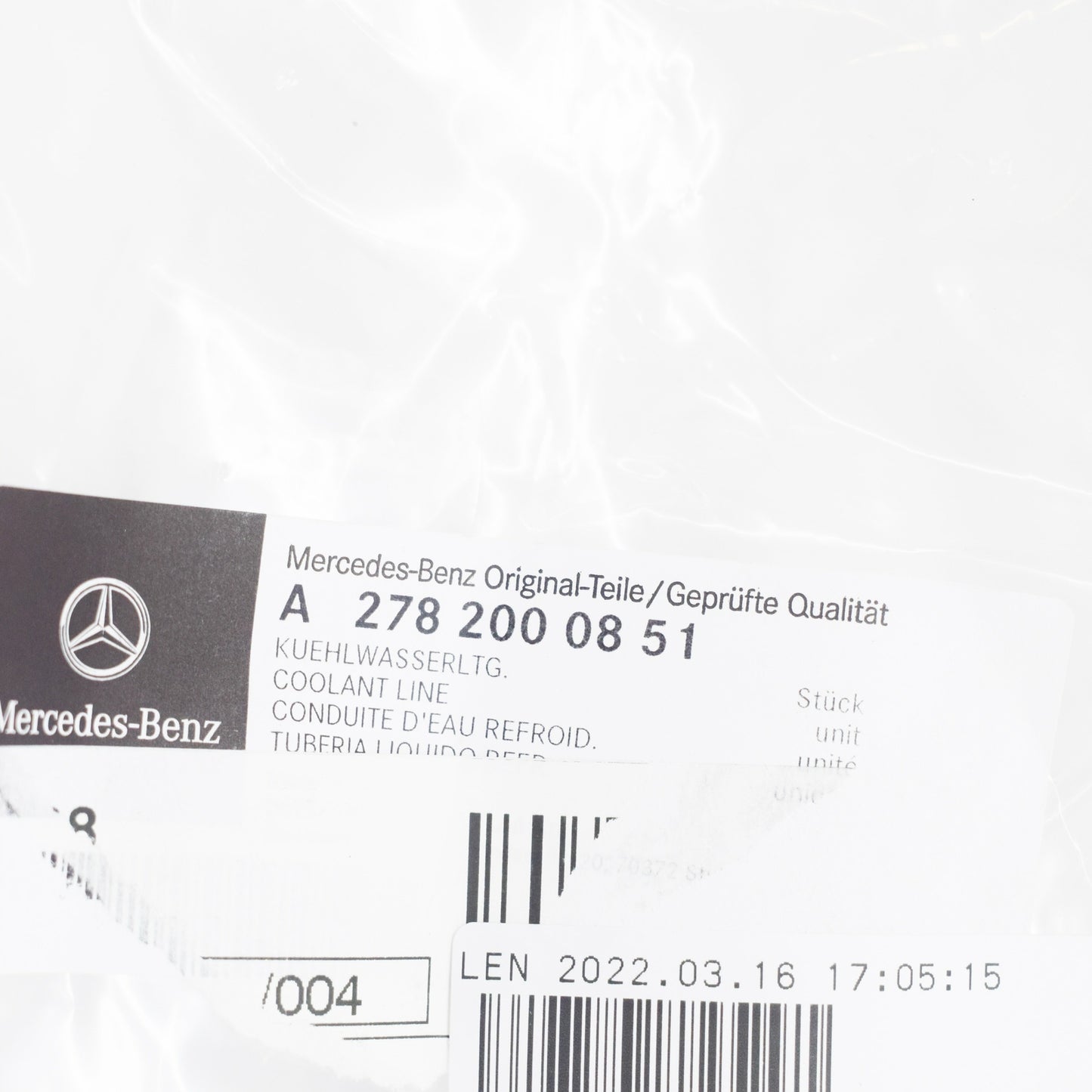 NEW MERCEDES-BENZ ML W166 TURBO RIGHT RETURN LINE A2782000851 ORIGINAL