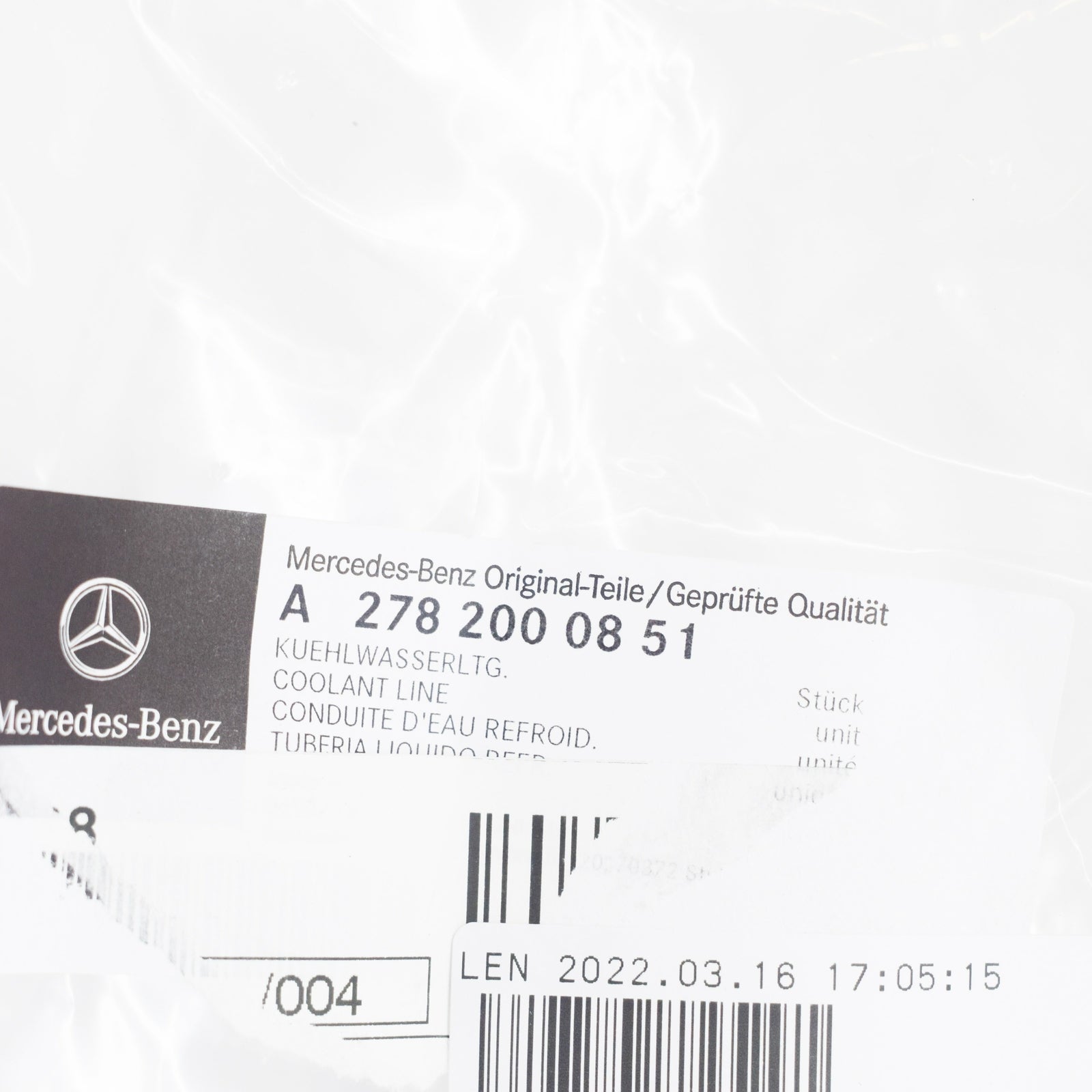 NEW MERCEDES-BENZ ML W166 TURBO RIGHT RETURN LINE A2782000851 ORIGINAL