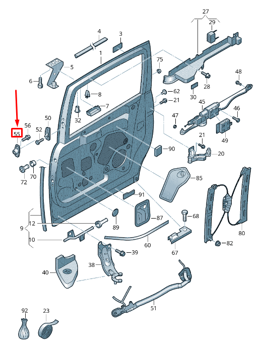 new vw sharan 7n lower right sliding door catch plate 7n0843640 original
