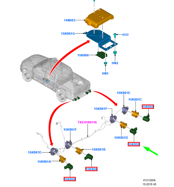 new ford ranger t6 rear parking sensor 2067227 f1ct-15k859-aa5zjn original