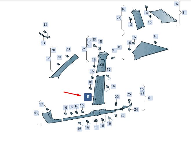 new skoda superb mk3 left side lower b pillar trim 3v0867281c9b9 original