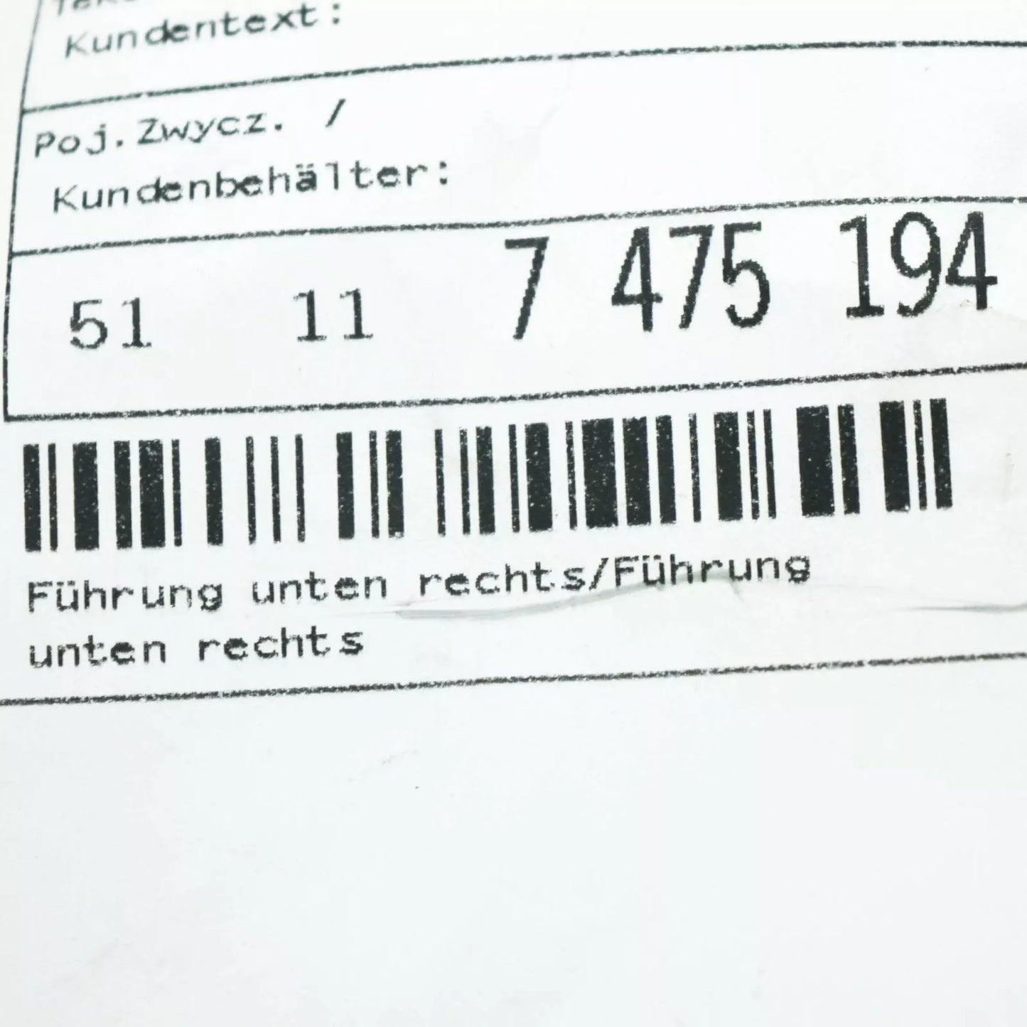 NEW BMW 7 G11 G12 FRONT RIGHT BUMPER BOTTOM GUIDE PIN BRACKET 7475194 ORIGINAL