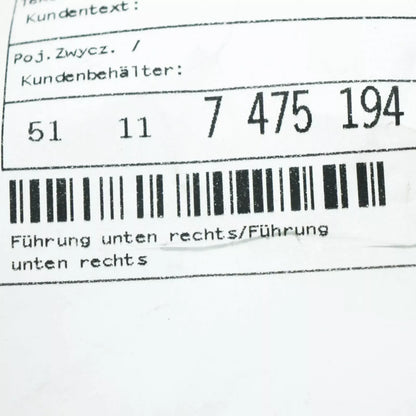 NEW BMW 7 G11 G12 FRONT RIGHT BUMPER BOTTOM GUIDE PIN BRACKET 7475194 ORIGINAL