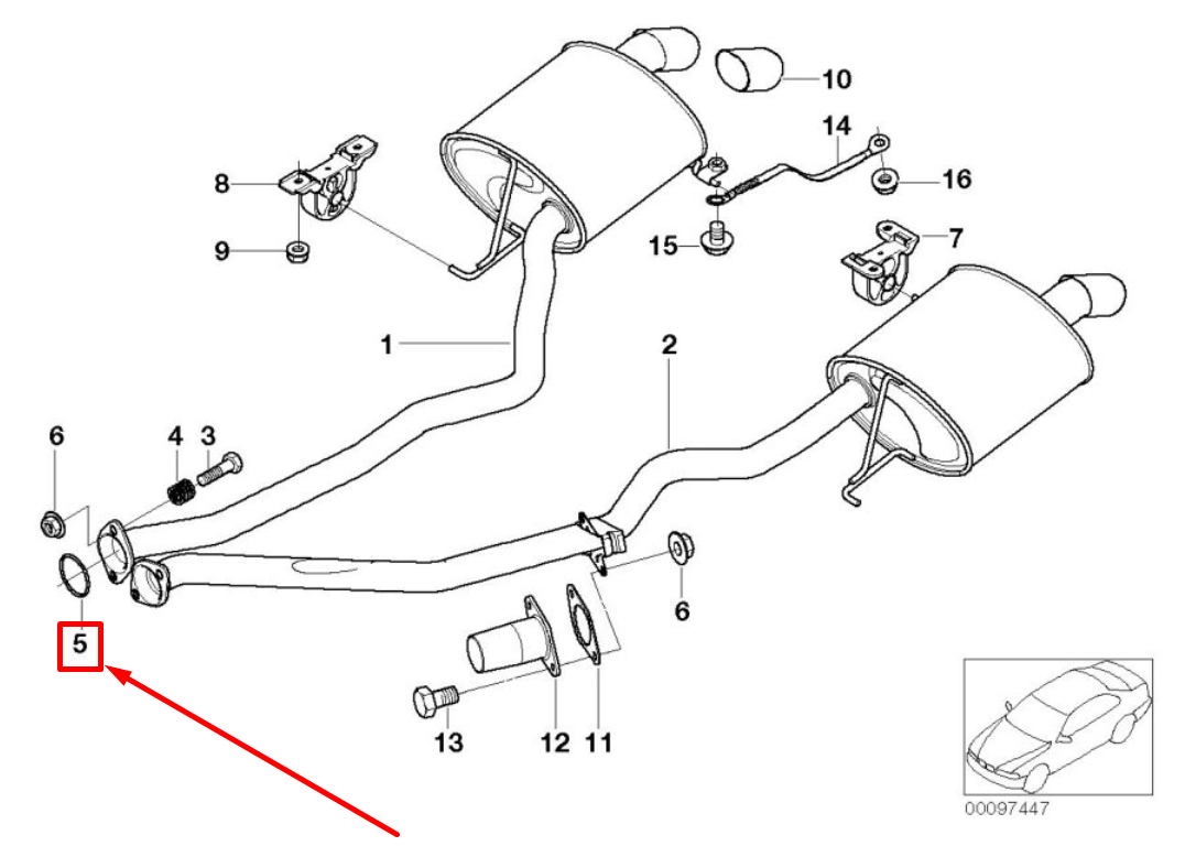 new bmw x5 e53 rear muffler ball gasket ring 18307503583 7503583 original