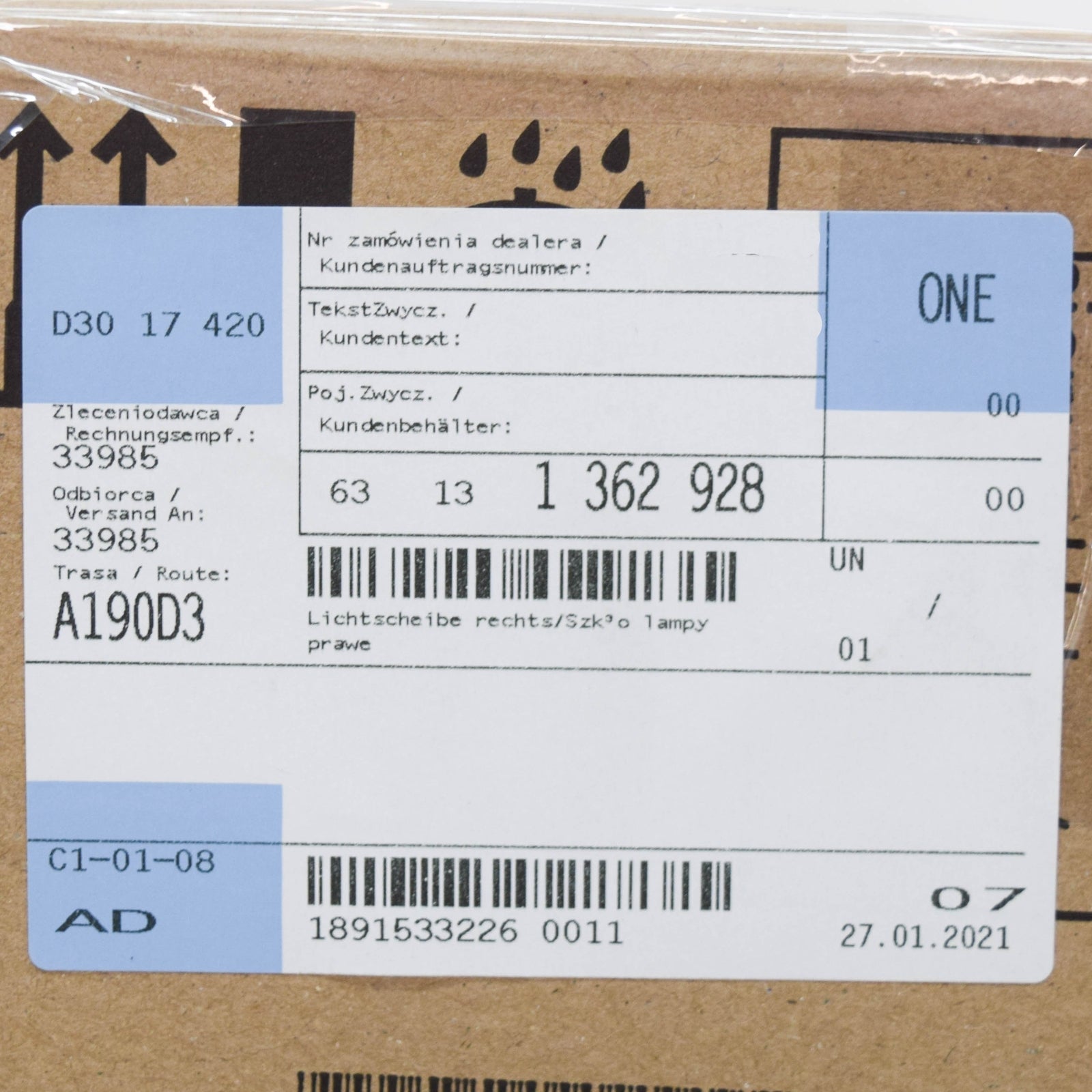 new bmw e24 coupe lens right 1362928 63131362928 original
