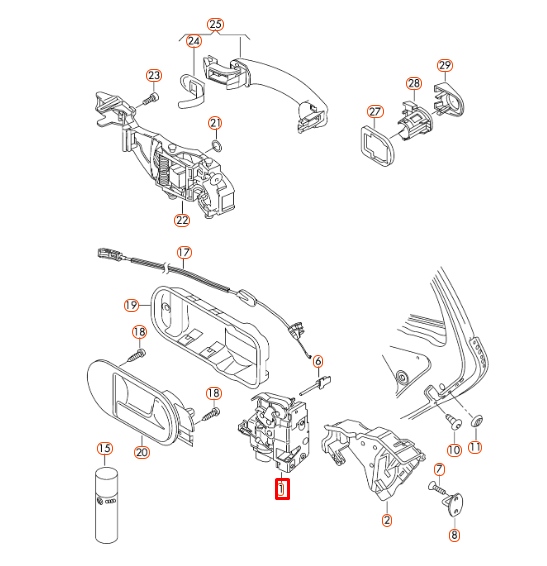 new volkswagen golf plus rear left door lock 7l0839015d original