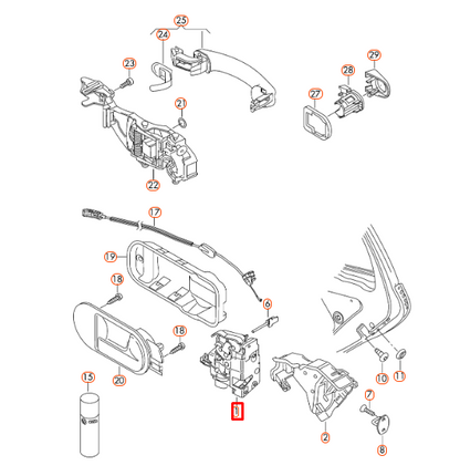 new volkswagen golf plus rear left door lock 7l0839015d original