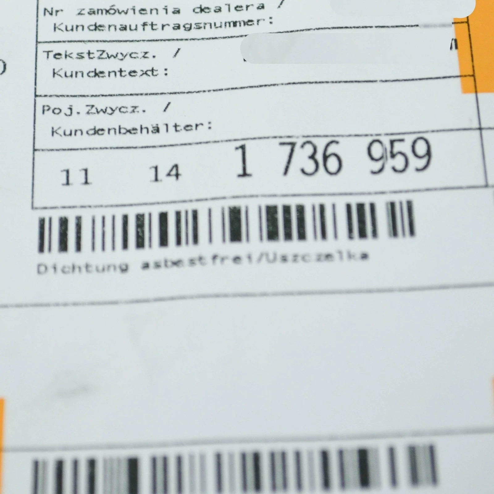 NEW BMW 7 E38 ENGINE VALLEY COVER GASKET 11141736959 ORIGINAL