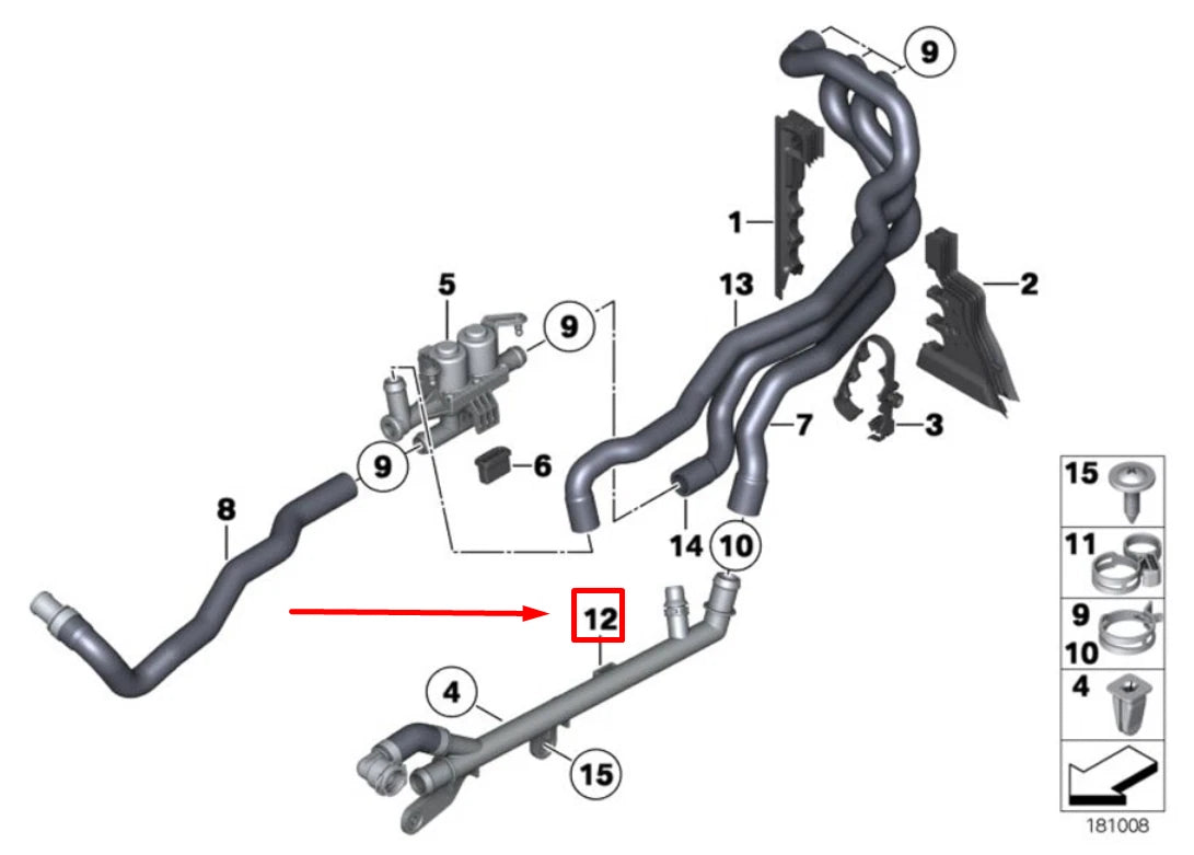 NEW BMW 5 F10 LEFT SIDE WATER RADIATOR HOSE 64509170342 9170342 ORIGINAL