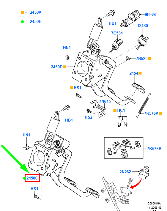 new ford transit connect mk1 pedal and bracket assy lhd 1350719 original