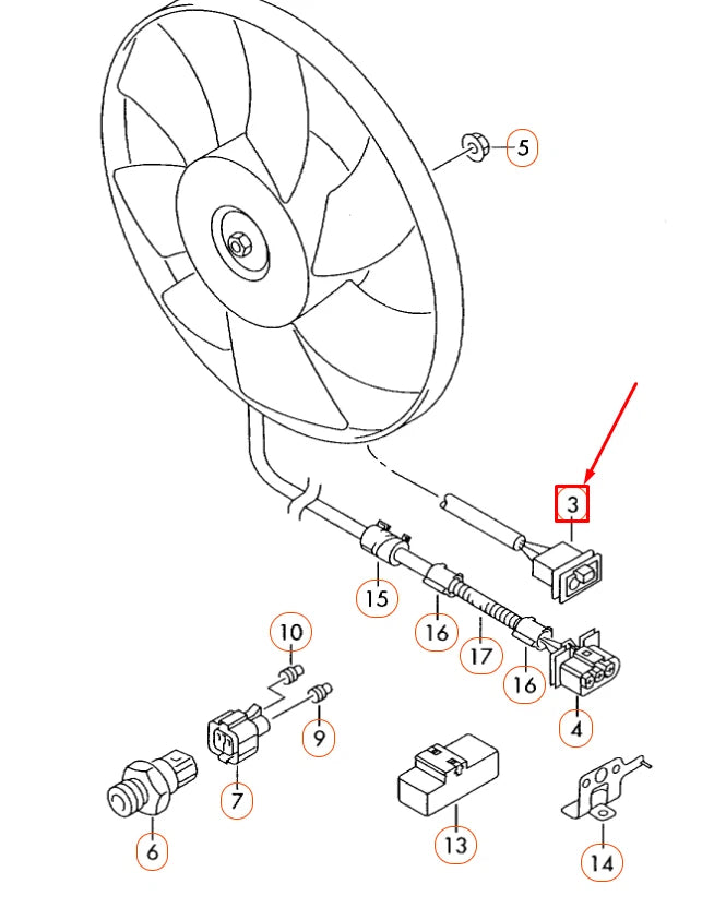 NEW AUDI TT 8N RADIATOR FAN FLAT CONTACT HOUSING 3 PIN 1J0906233 ORIGINAL