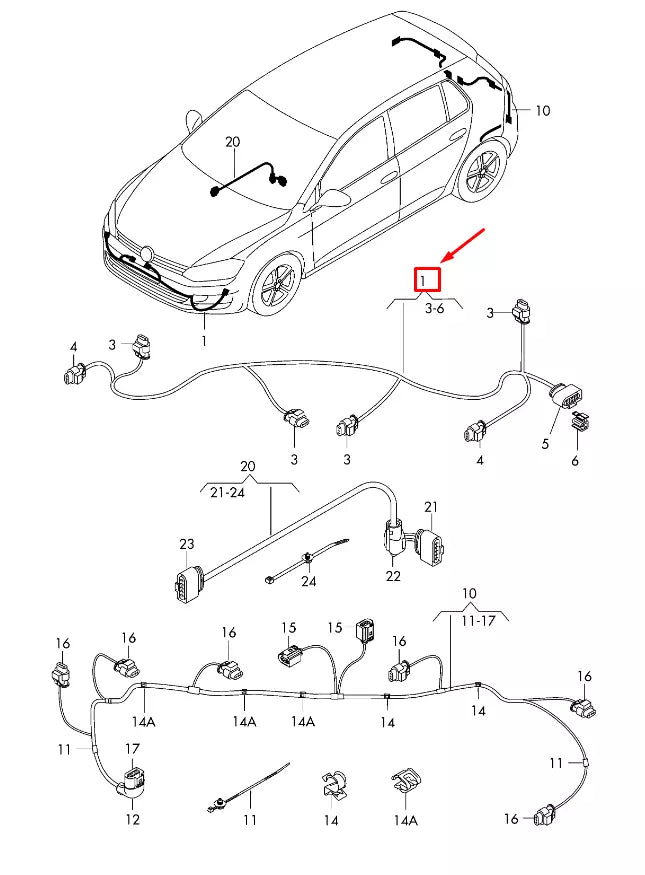 NEW VW GOLF MK7 FRONT BUMPER WIRING SET 5G0971095J ORIGINAL