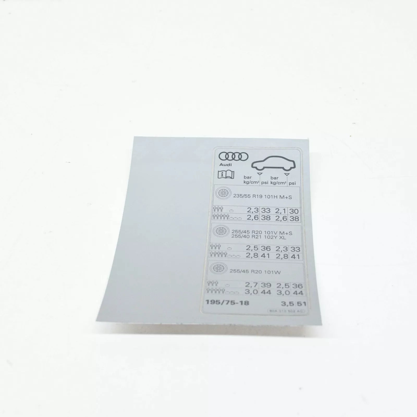 NEW AUDI Q5 FY 80A TYRE PRESSURE DATA PLATE STICKER 80A010502AC ORIGINAL